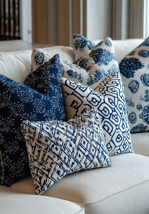 Indigo Shweshwe cushion covers set of 5